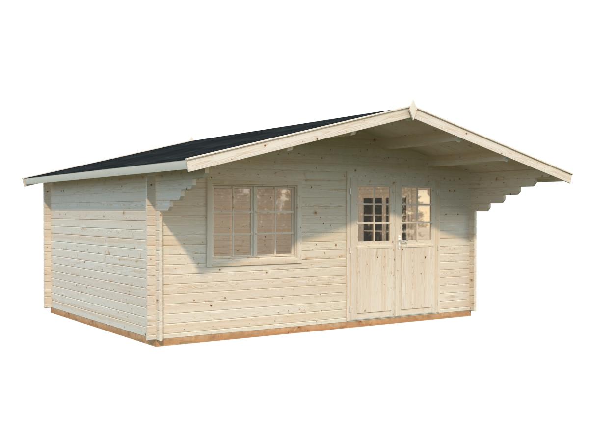 Palmako | Sally XL (17'5" x 13'5" | 205.6 sq.ft. | 1.7") Large Scandinavian Style Log Cabin with an Overhang Roof