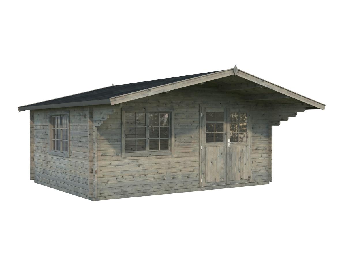 Palmako | Sally XL (17'5" x 13'5" | 205.6 sq.ft. | 1.7") Large Scandinavian Style Log Cabin with an Overhang Roof