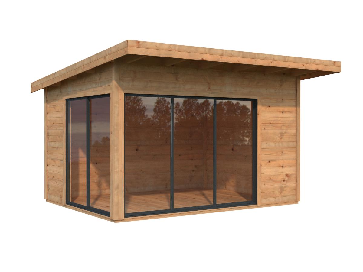 Palmako | Andrea S (12'10" x 9'10" | 120.6 sq.ft. | 1.7") Modern Corner Summer House With Sliding Doors