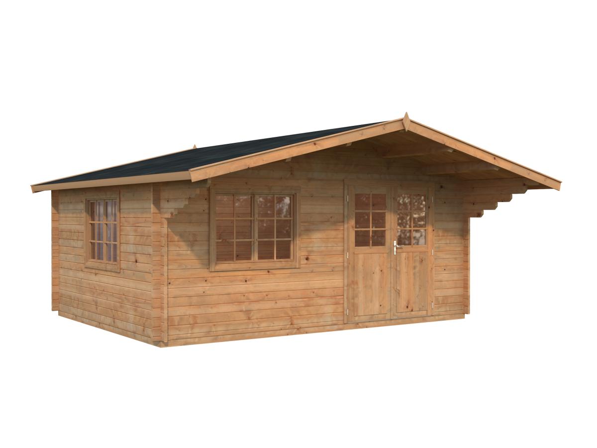 Palmako | Sally XL (17'5" x 13'5" | 205.6 sq.ft. | 1.7") Large Scandinavian Style Log Cabin with an Overhang Roof
