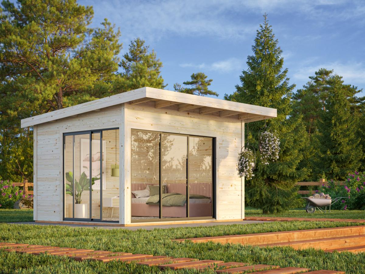 Palmako | Andrea S (12'10" x 9'10" | 120.6 sq.ft. | 1.7") Modern Corner Summer House With Sliding Doors