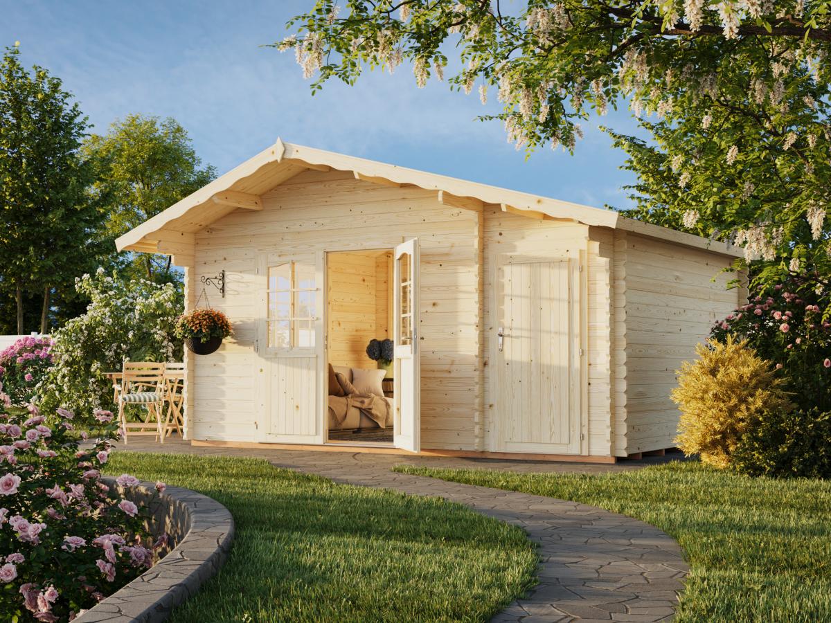 Palmako | Emma XL (15'5" x 11'6" | 154 sq.ft. | 1.3") Alpine Garden Cabin with Side Storage Shed