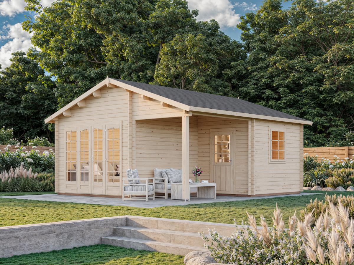 Palmako | Irene XL (17'5" x 18'8" | 235.7 sq.ft. | 1.7") Summer House Log Cabin with Porch