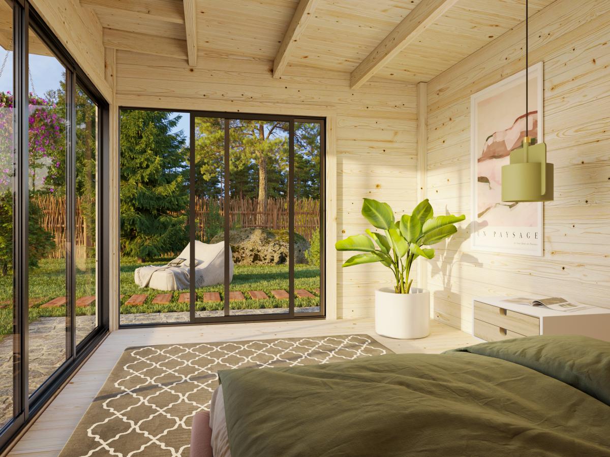 Palmako | Andrea S (12'10" x 9'10" | 120.6 sq.ft. | 1.7") Modern Corner Summer House With Sliding Doors