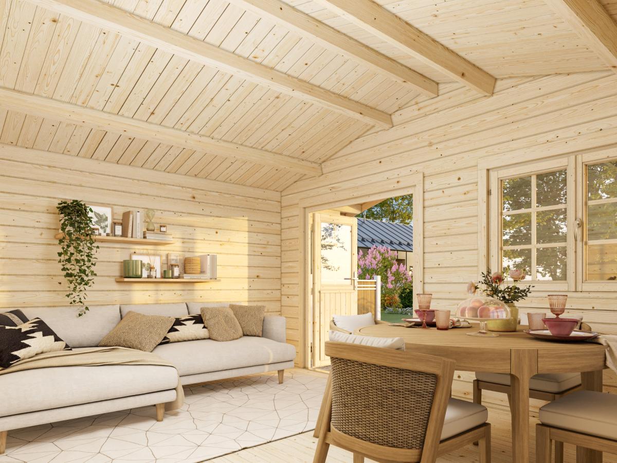 Palmako | Helena S (15'5" x 12'6" | 162.5 sq.ft. | 2.8") Double Glazed Heavy Duty Garden Log Cabin with Roof Overhang