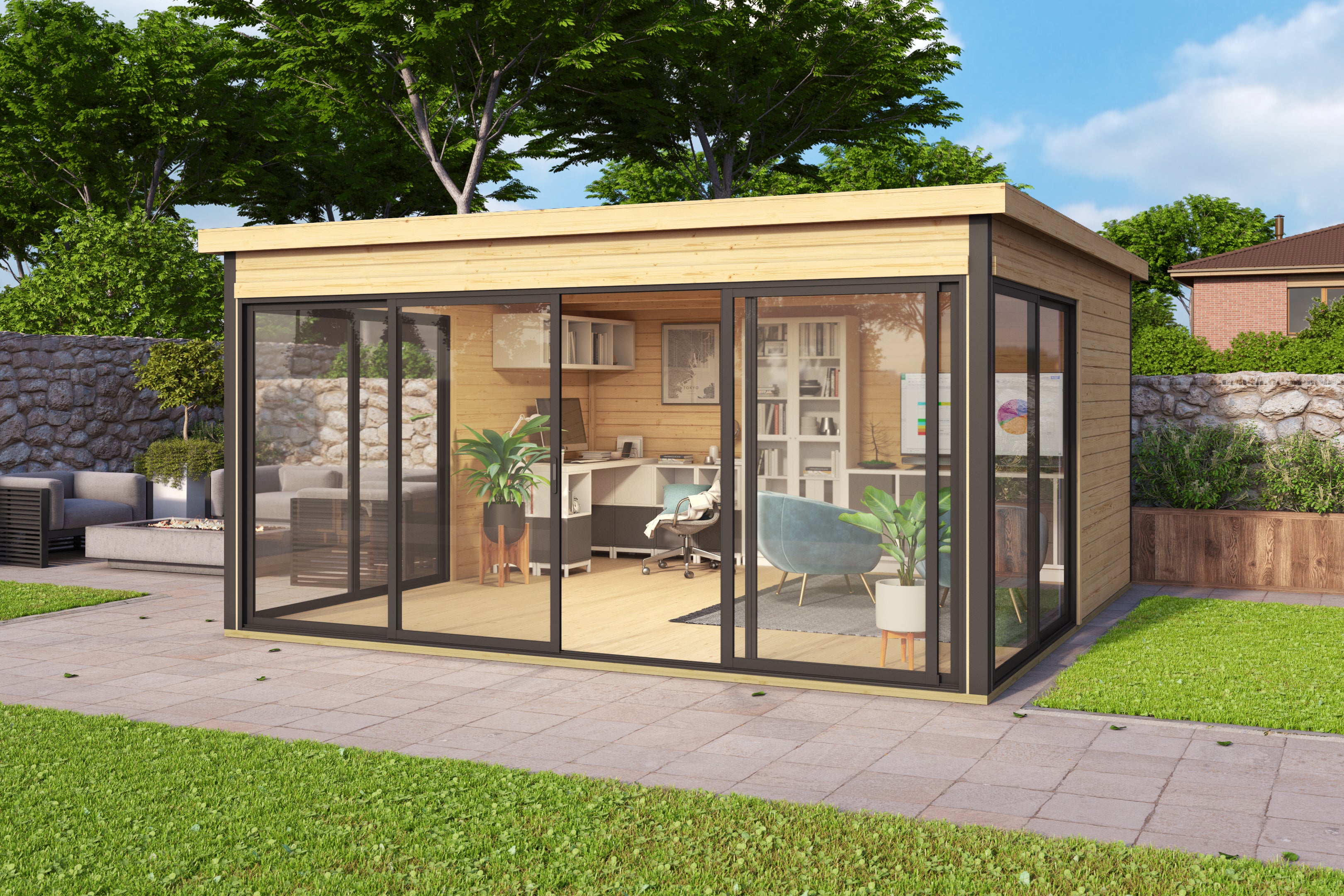 Lasita Maja | Domeo 5 (13'9" x 13'9" | 180 sq.ft.) Modern Cabin With Large Glass Panels On Three Sides