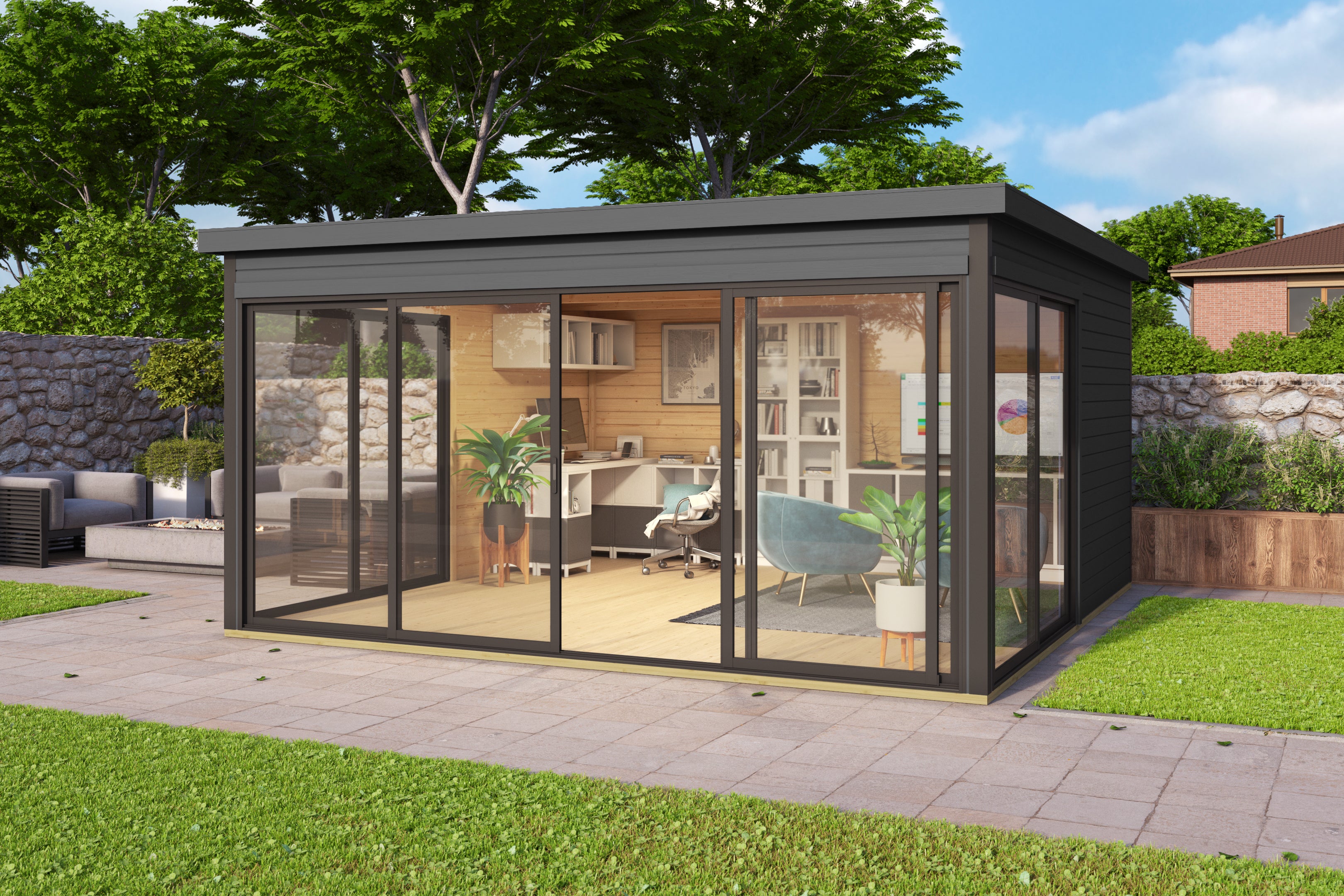 Lasita Maja | Domeo 5 (13'9" x 13'9" | 180 sq.ft.) Modern Cabin With Large Glass Panels On Three Sides