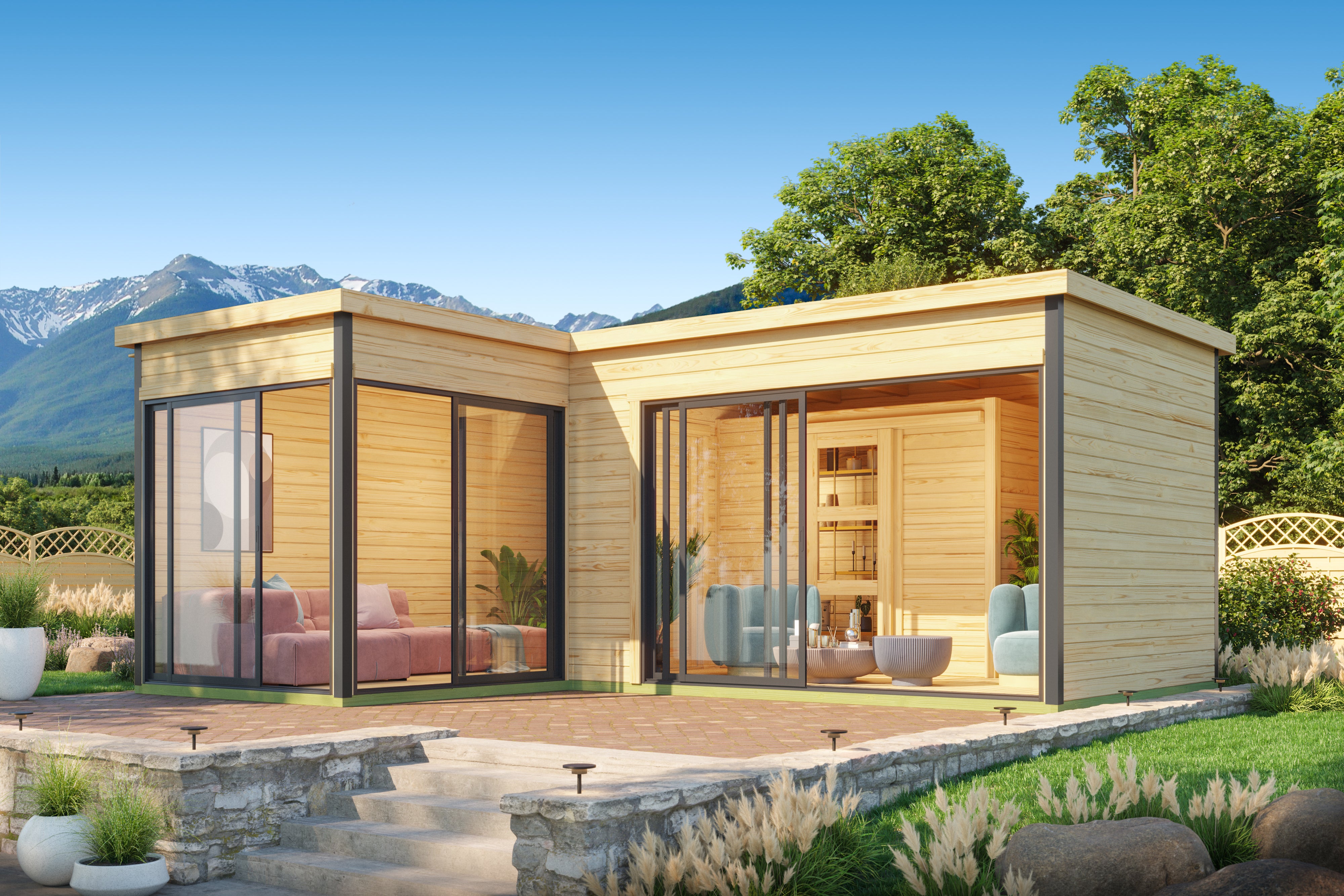 Lasita Maja | Domeo 11 (16'5" x 19'6" | 224 sq.ft.) Modern Cabin With Two Separate Rooms And Large Glass Fronts