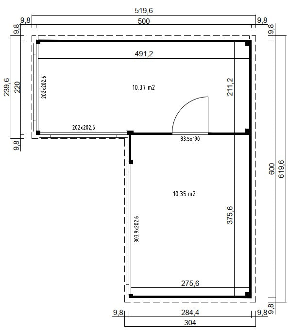 Lasita Maja | Domeo 11 (16'5" x 19'6" | 224 sq.ft.) Modern Cabin With Two Separate Rooms And Large Glass Fronts