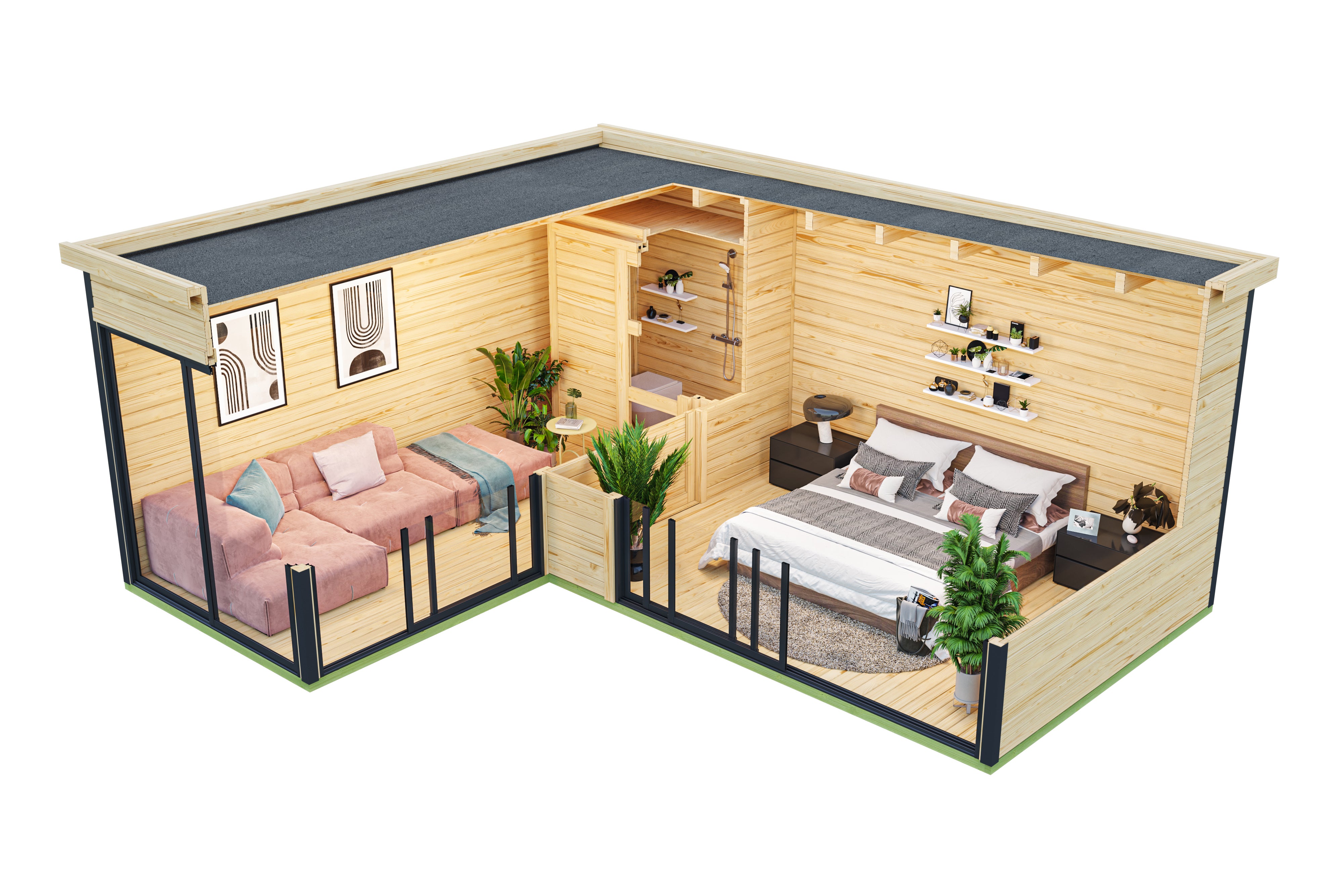 Lasita Maja | Domeo 11 (16'5" x 19'6" | 224 sq.ft.) Modern Cabin With Two Separate Rooms And Large Glass Fronts