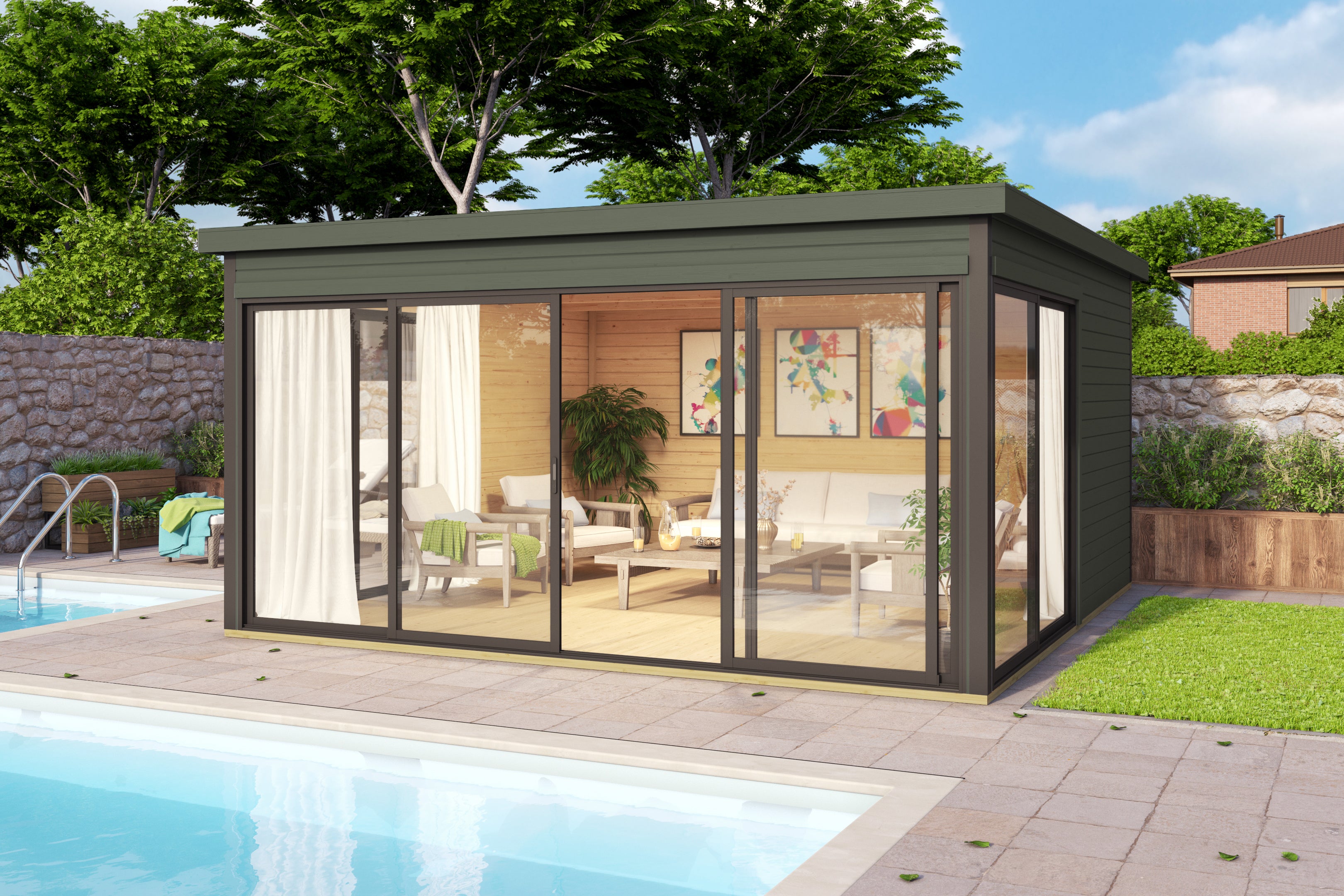 Lasita Maja | Domeo 5 (13'9" x 13'9" | 180 sq.ft.) Modern Cabin With Large Glass Panels On Three Sides