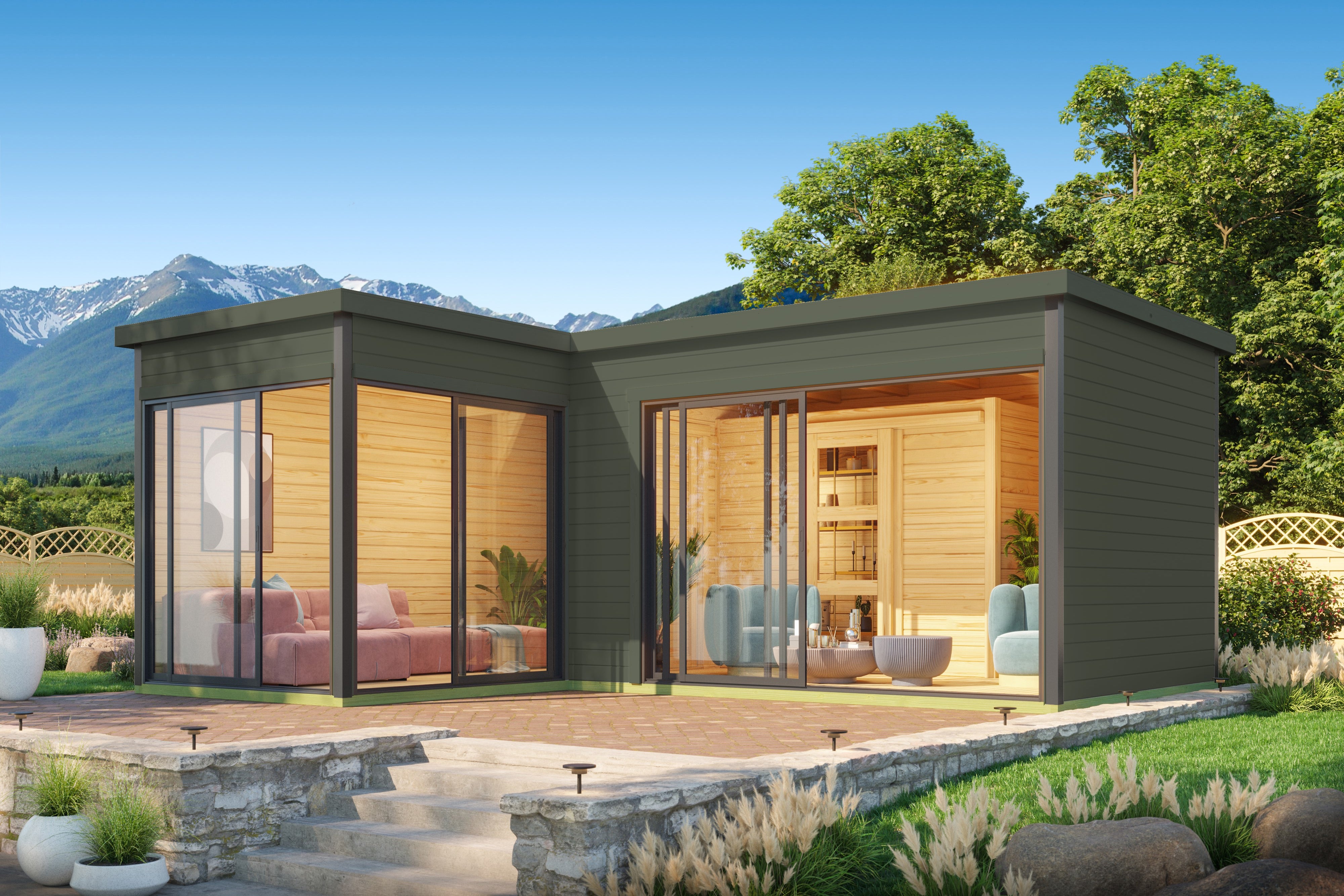 Lasita Maja | Domeo 11 (16'5" x 19'6" | 224 sq.ft.) Modern Cabin With Two Separate Rooms And Large Glass Fronts