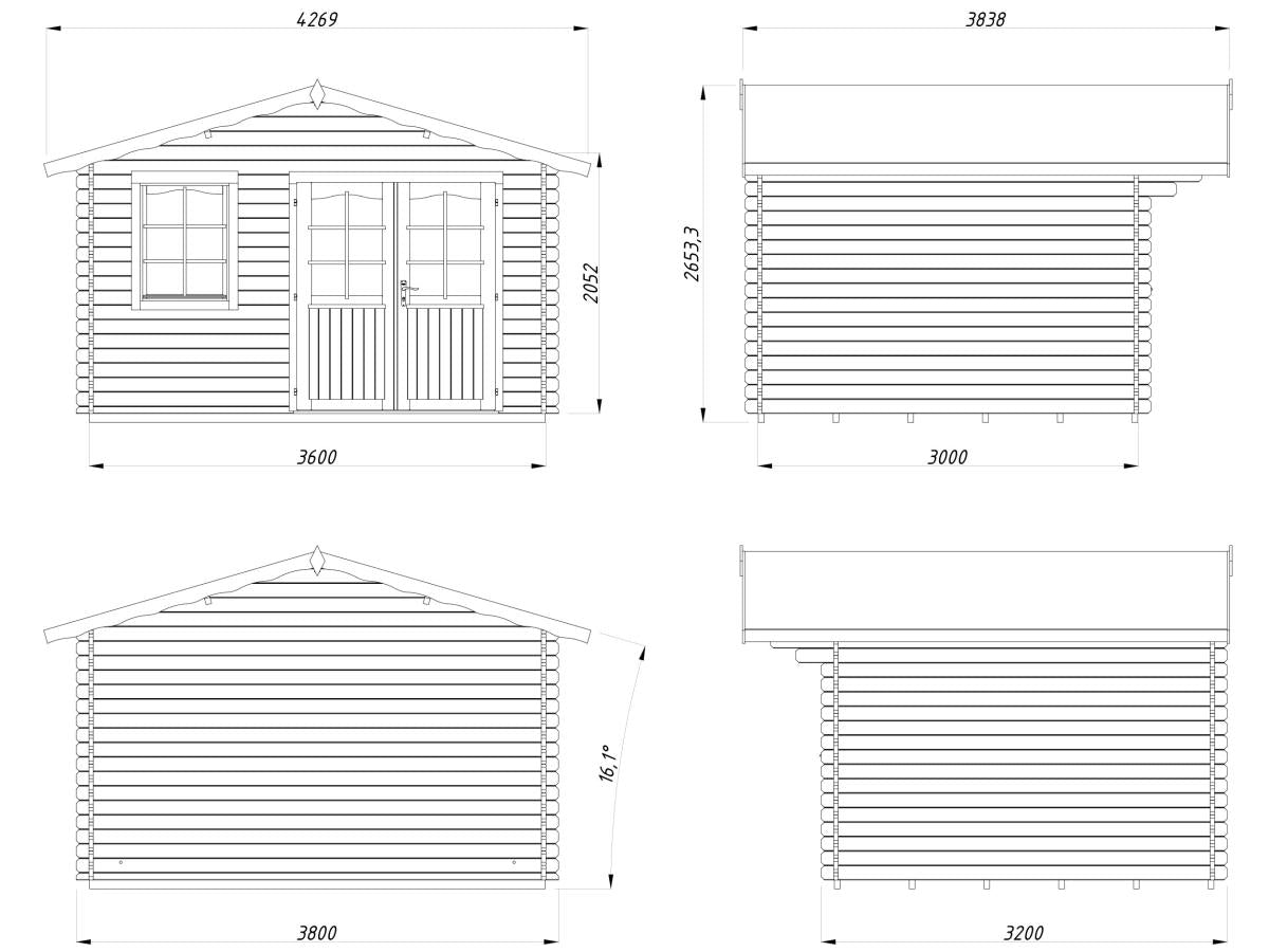 Palmako | Emma M (12'6" x 10'6" | 112 sq.ft. | 1.3") Alpine Style Log Cabin