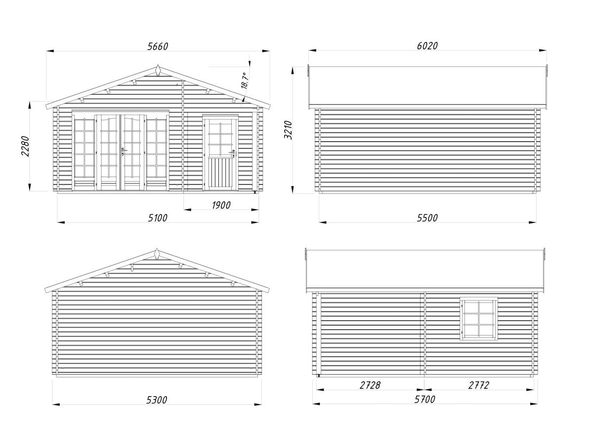 Palmako | Irene XL (17'5" x 18'8" | 235.7 sq.ft. | 1.7") Summer House Log Cabin with Porch