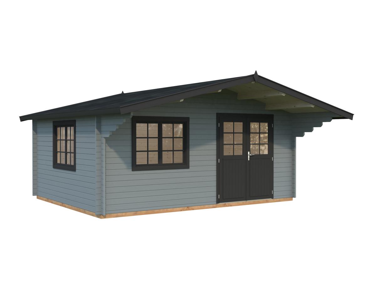 Palmako | Sally XL (17'5" x 13'5" | 205.6 sq.ft. | 1.7") Large Scandinavian Style Log Cabin with an Overhang Roof