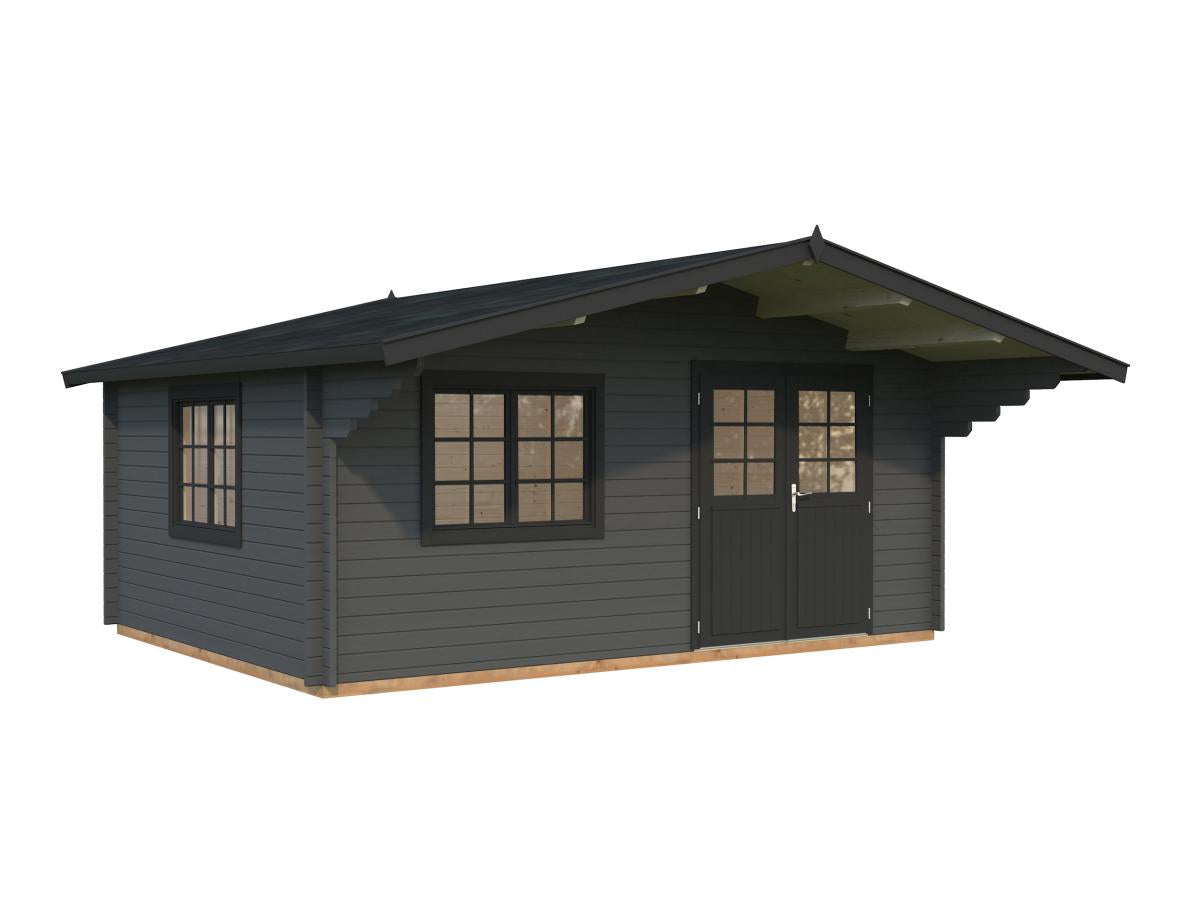 Palmako | Sally XL (17'5" x 13'5" | 205.6 sq.ft. | 1.7") Large Scandinavian Style Log Cabin with an Overhang Roof