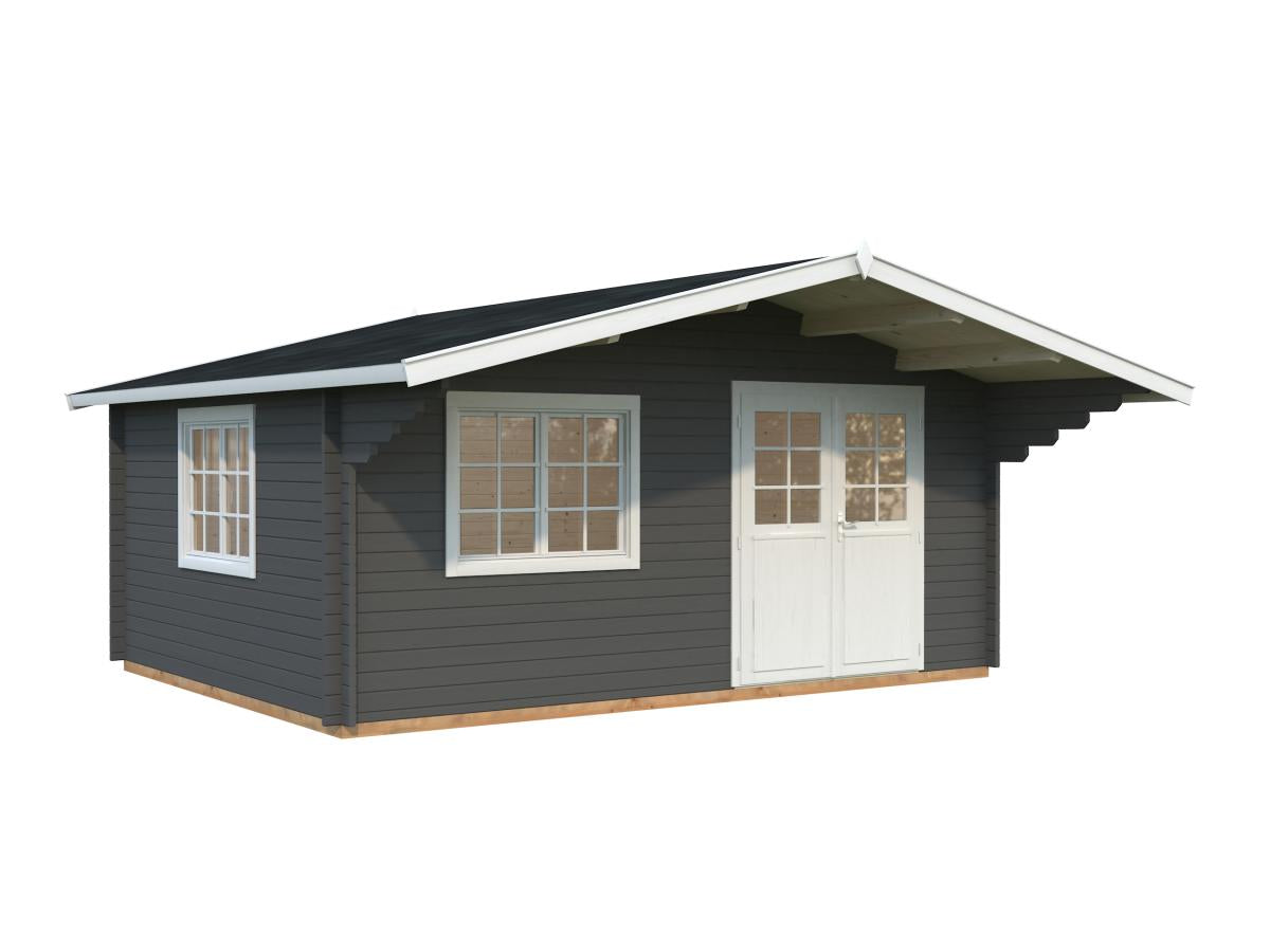 Palmako | Sally XL (17'5" x 13'5" | 205.6 sq.ft. | 1.7") Large Scandinavian Style Log Cabin with an Overhang Roof