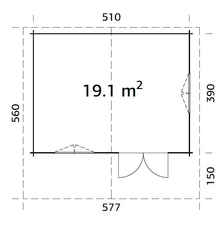 Palmako | Sally XL (17'5" x 13'5" | 205.6 sq.ft. | 1.7") Large Scandinavian Style Log Cabin with an Overhang Roof