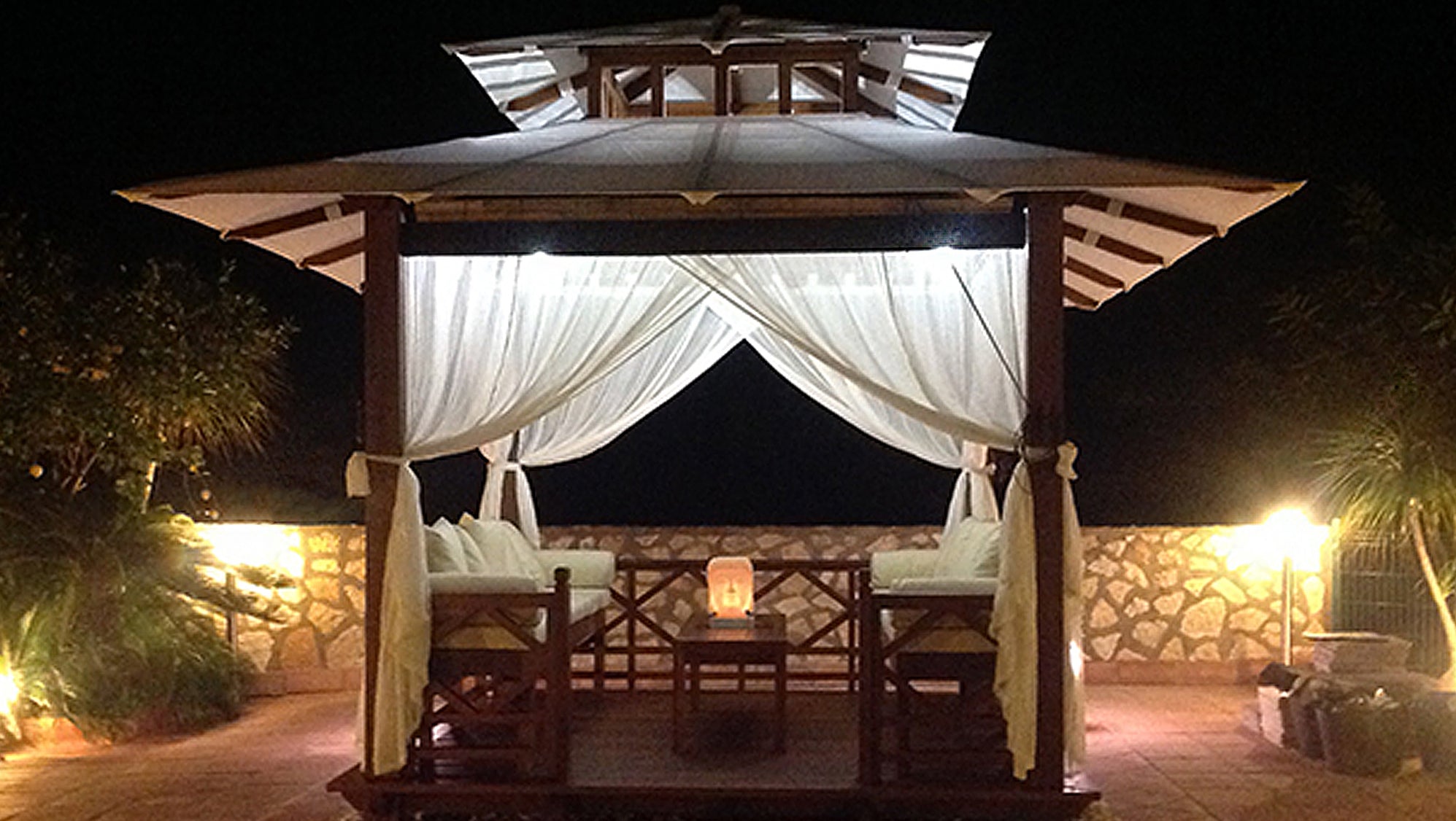 Exaco | 10' x 10' Exquisite Handcrafted Solid Wood Gazebo With Canopy, Coffee Table and Benches From Bali Indonesia