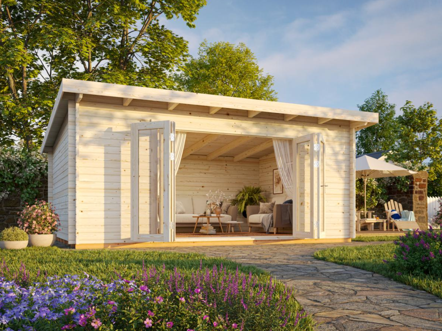 Palmako | Lea L (18'1" x 13'1" | 209 sq.ft. | 1.7") Pent Roof Cabin with Bi-Fold Doors