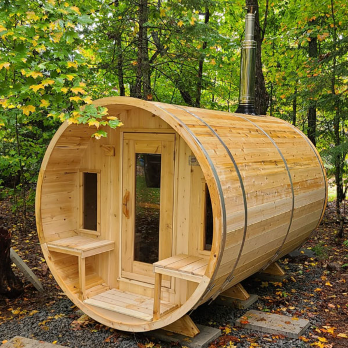 Dundalk Leisurecraft | Tranquility Wood Burning Canadian Timber 4-5 Person Barrel Sauna