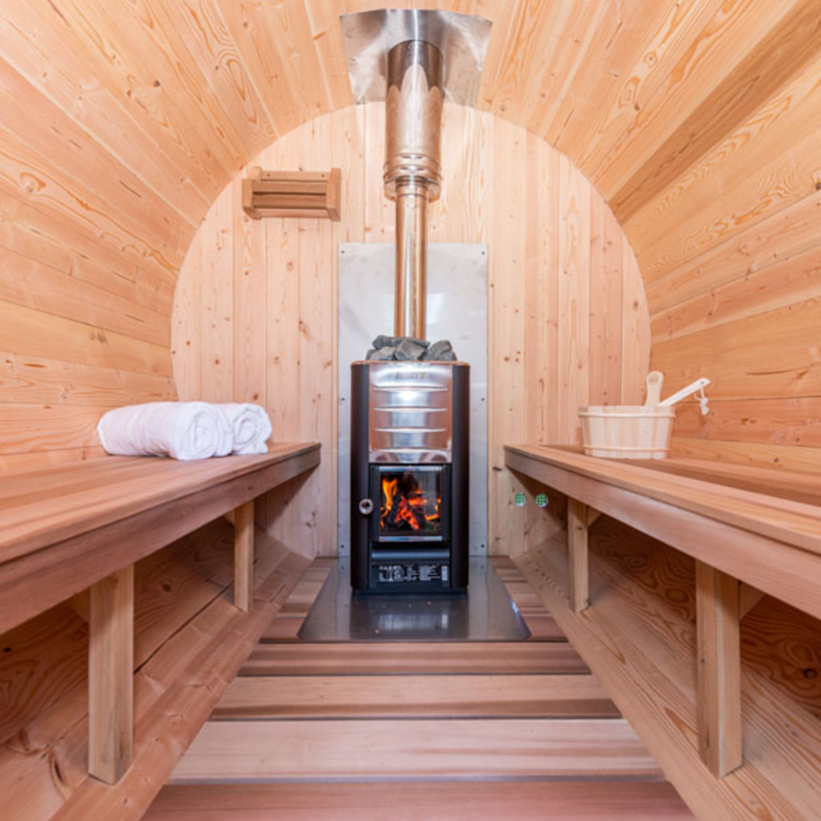Dundalk Leisurecraft | Tranquility Wood Burning Canadian Timber 4-5 Person Barrel Sauna