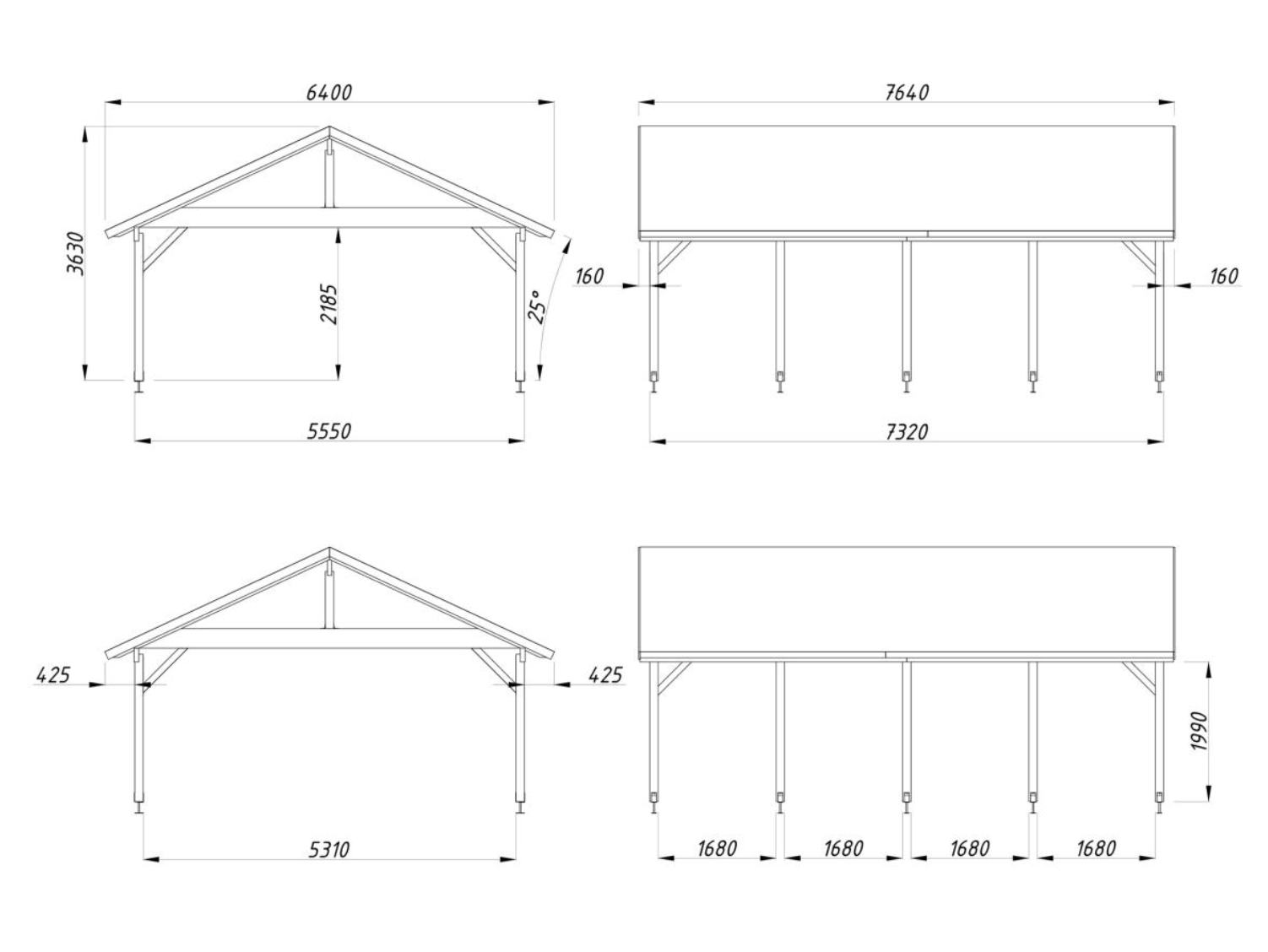 Palmako | Robert XL (18'4" x 23'11" | 437 sq.ft.) Double Carport or Large Pavilion