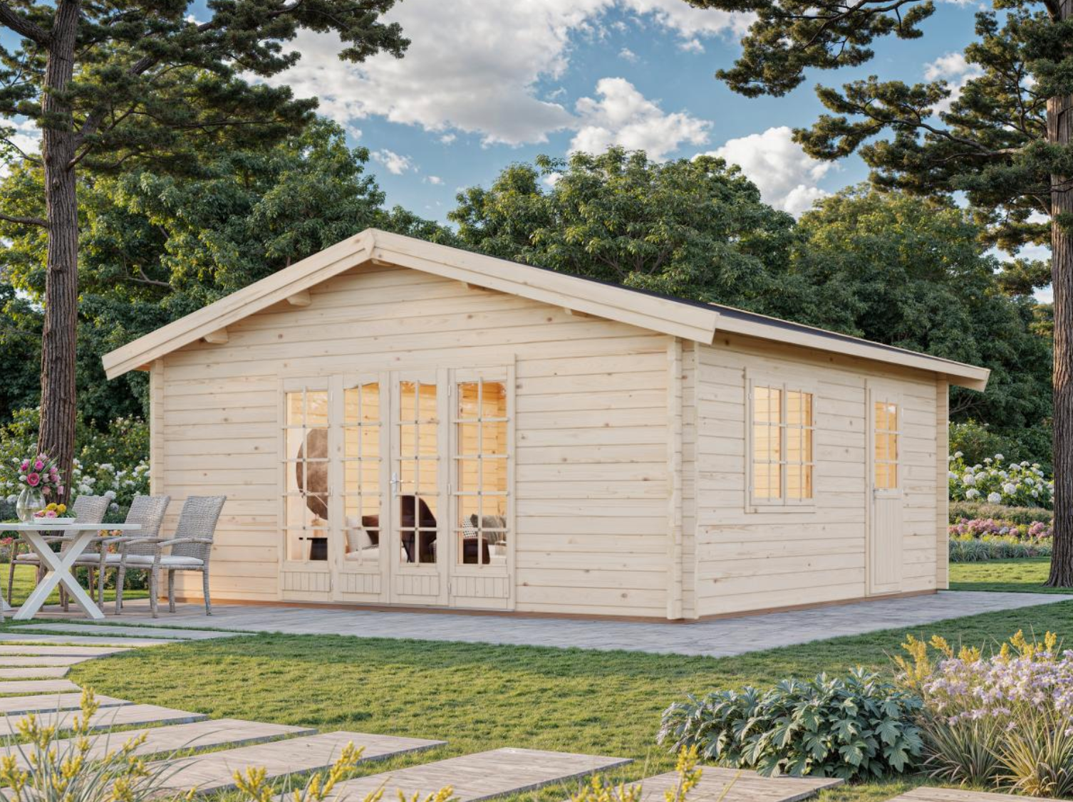 Palmako | Irene XXL (18'4" x 18'4" | 298 sq.ft. | 2.8") Log Cabin Summer House