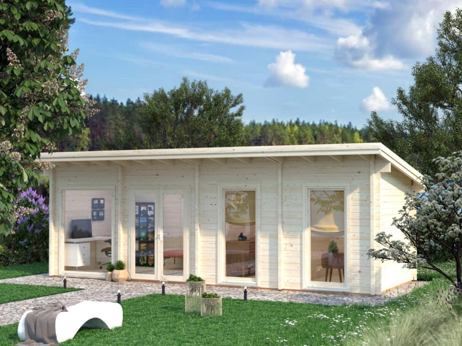 Palmako | Heidi L (27'7" x 10'6" | 242 sq.ft. | 2.8") Large 3-Room Log Garden House
