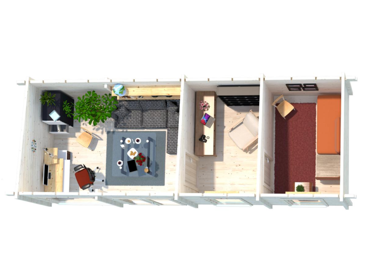 Palmako | Heidi L (27'7" x 10'6" | 242 sq.ft. | 2.8") Large 3-Room Log Garden House