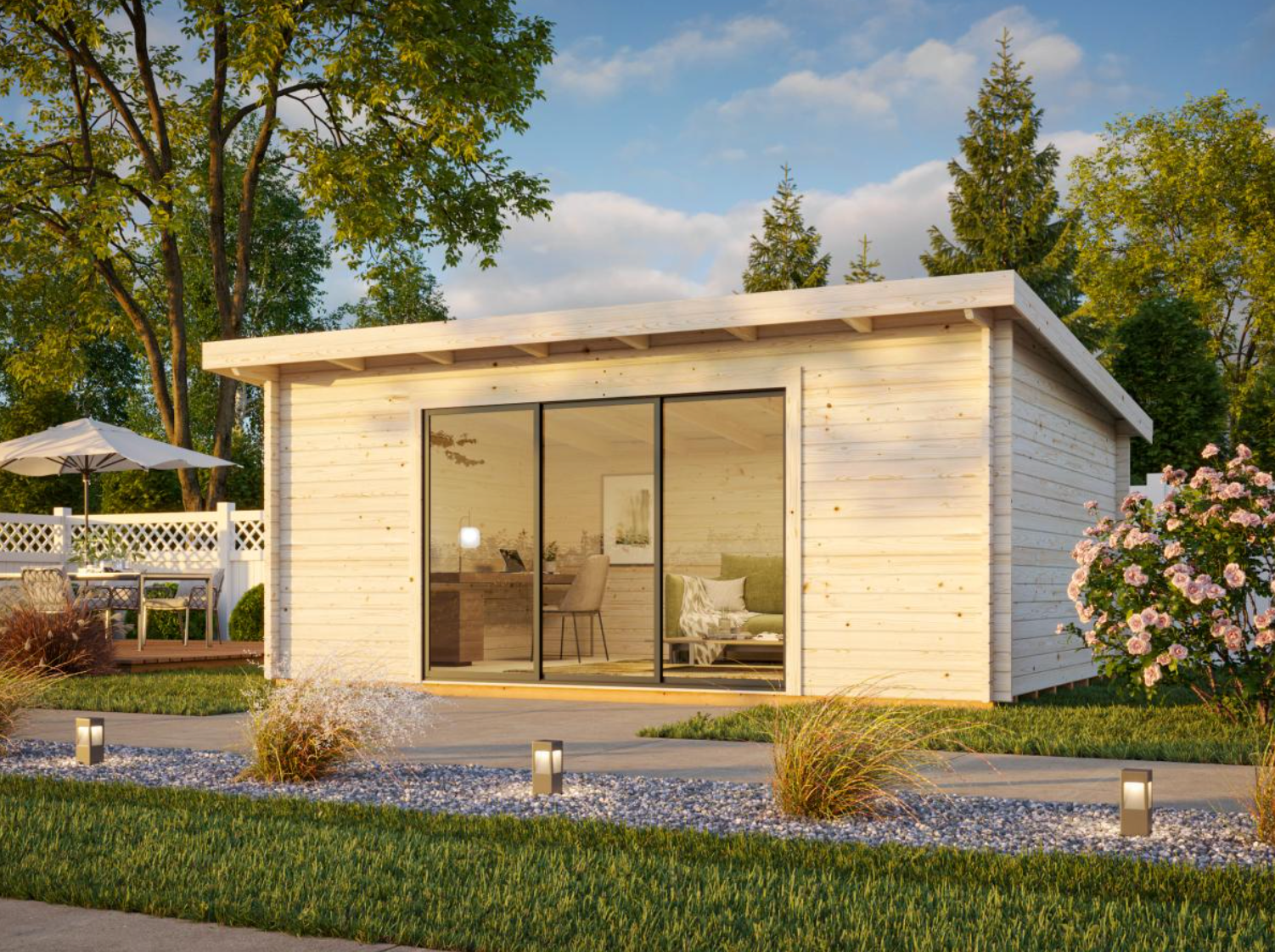 Palmako | Lea L (18'1" x 13'1" | 208.8 sq.ft. | 1.7") Pent Roof Cabin with Sliding Doors