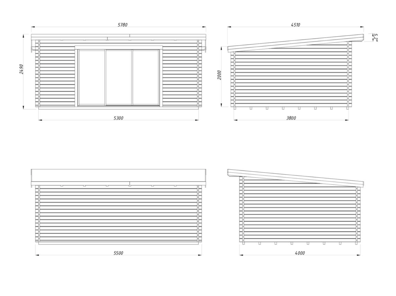 Palmako | Lea L (18'1" x 13'1" | 208.8 sq.ft. | 1.7") Pent Roof Cabin with Sliding Doors