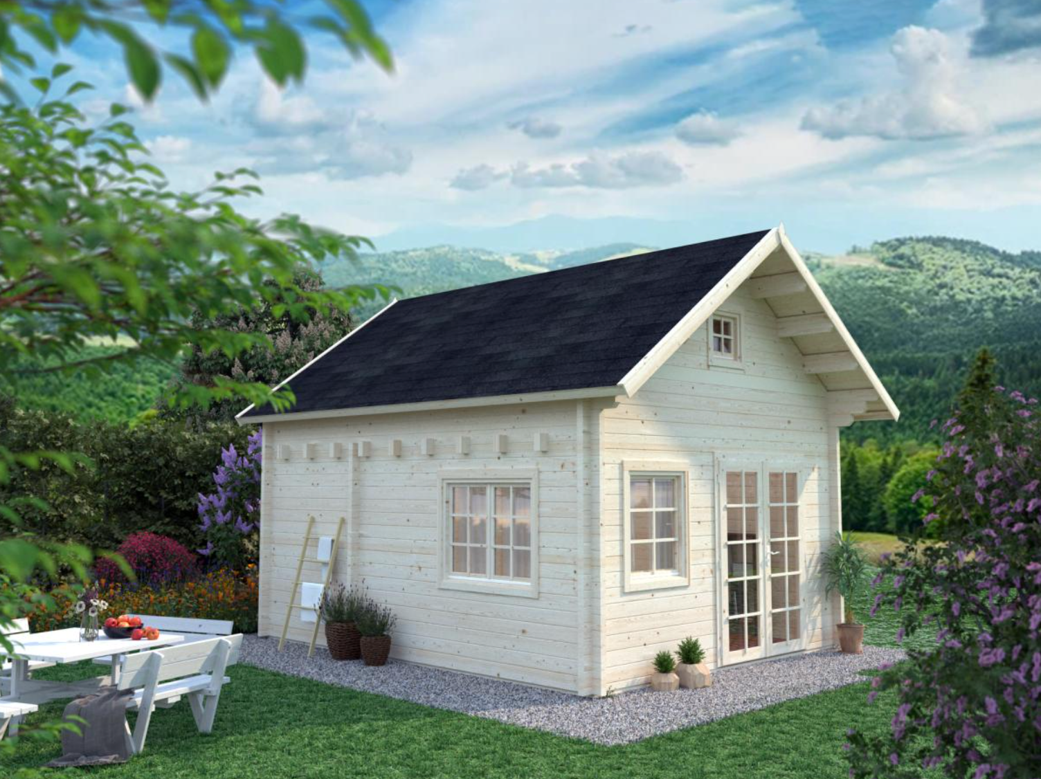 Palmako | Kendra (13'9" x 17'0" | 198.1 sq.ft. | 2.8") Log House with Loft Space