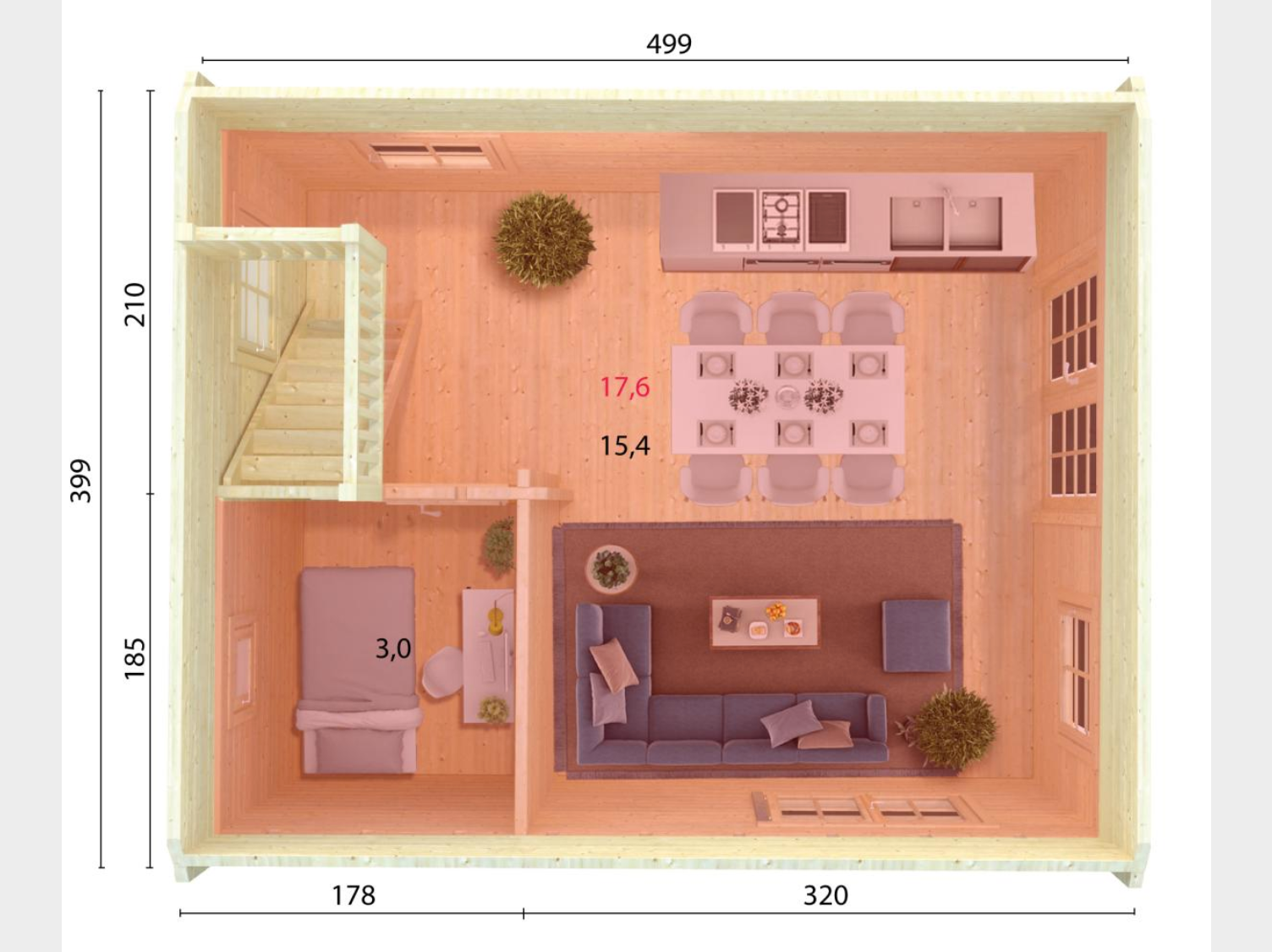 Palmako | Kendra (13'9" x 17'0" | 198.1 sq.ft. | 2.8") Log House with Loft Space