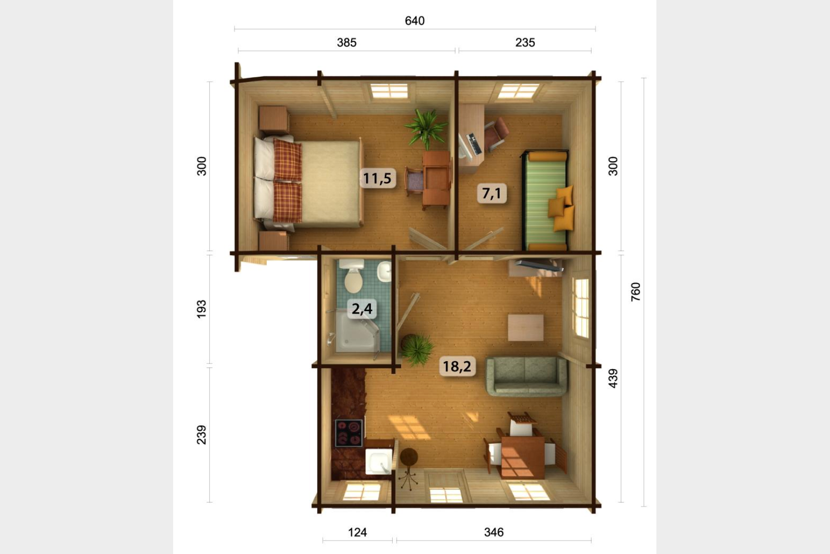 Palmako | Emily (21'8" x 25'7" | 421.9 sq.ft. | 2.8") Traditional Timber Holiday House