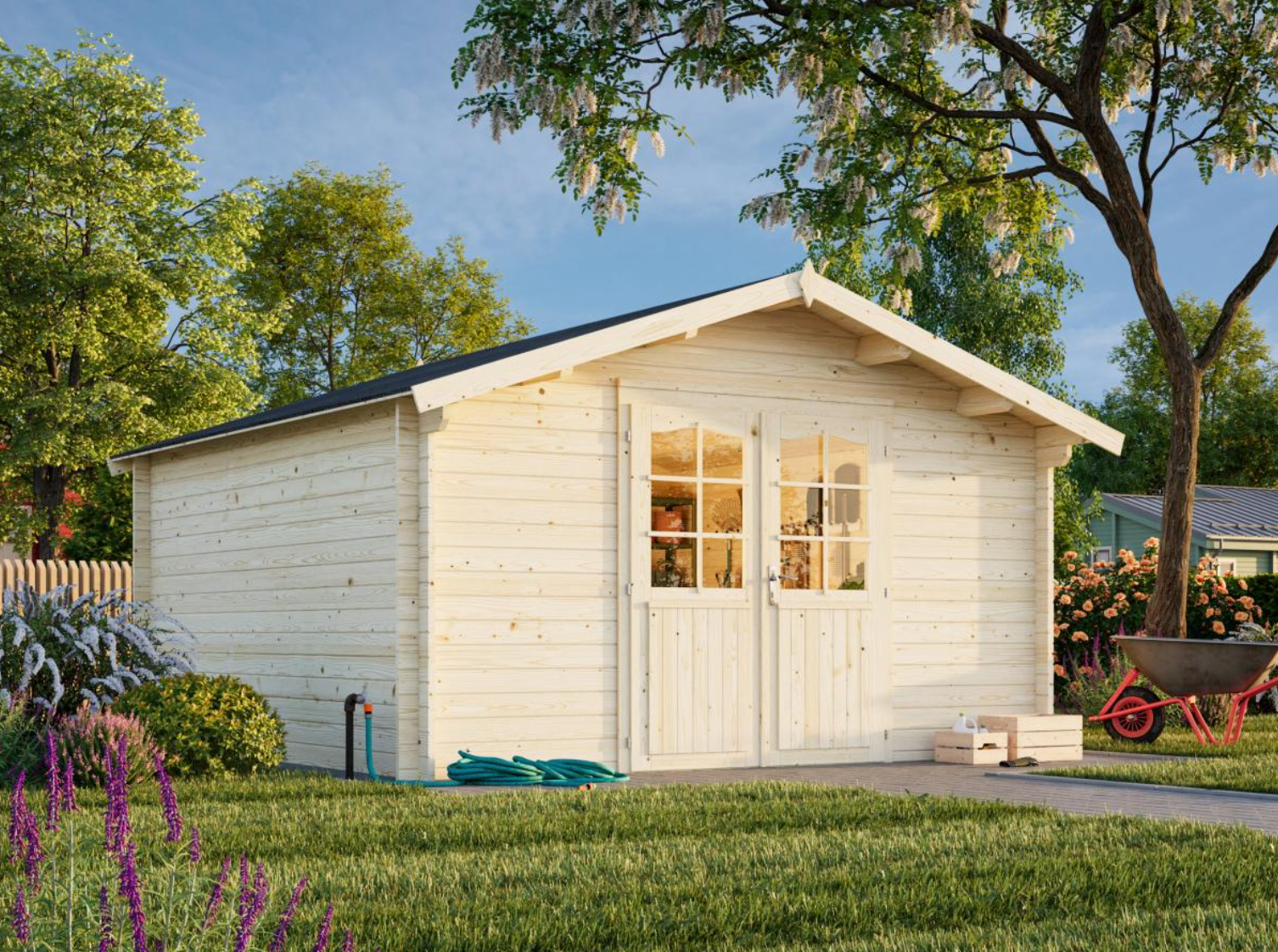 Palmako | Lotta L (13'1" x 13'1" | 149.6 sq.ft. | 1.3") Traditional Square Garden Log Cabin