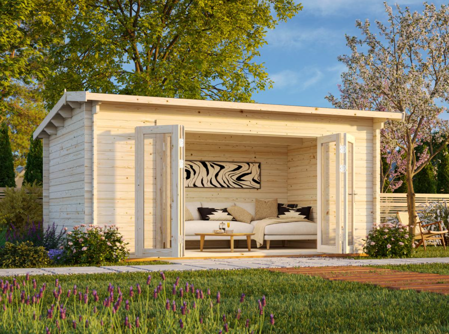 Palmako | Ines L (16'5" x 10'6" | 147.5 sq.ft. | 1.7") Roomy Garden Office with Bi-Fold Doors