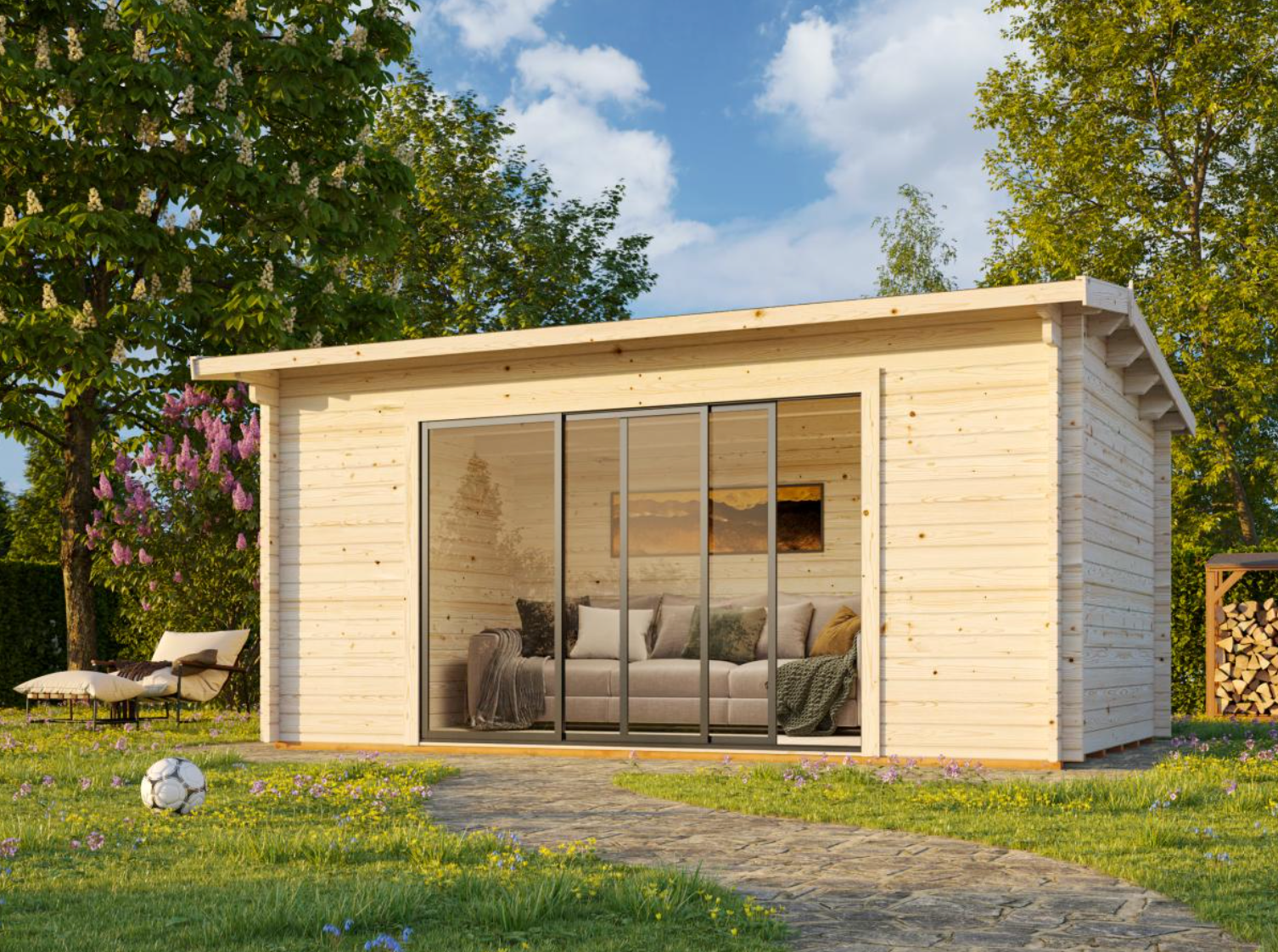 Palmako | Ines L (16'5" x 10'6" | 147.5 sq.ft. | 1.7") Spacious Garden Office with Sliding Doors