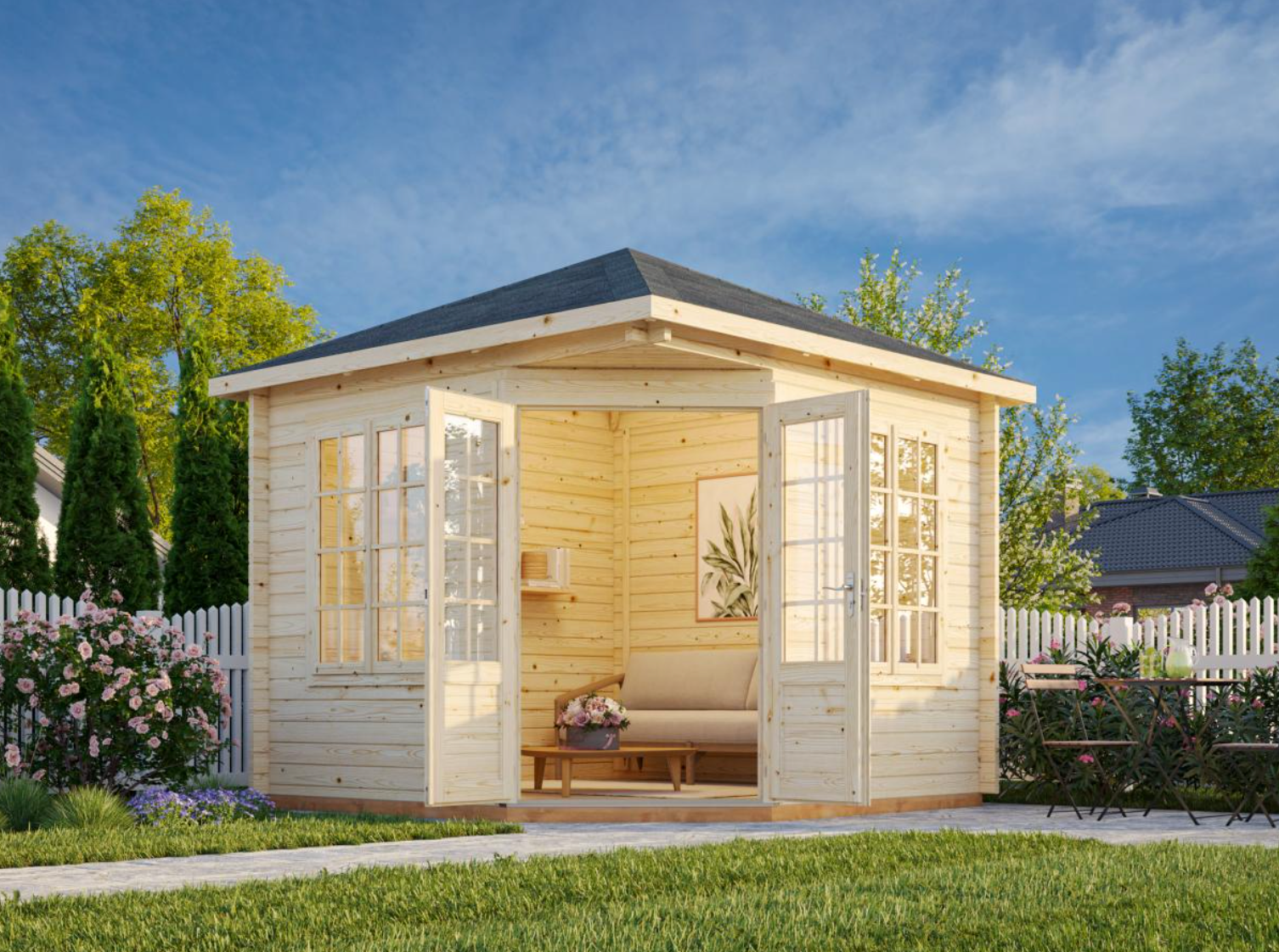 Palmako | Melanie XS (9′2″ × 9′2″ | 74.3  sq.ft. | 1.7″) Heavy Duty Corner Summer House