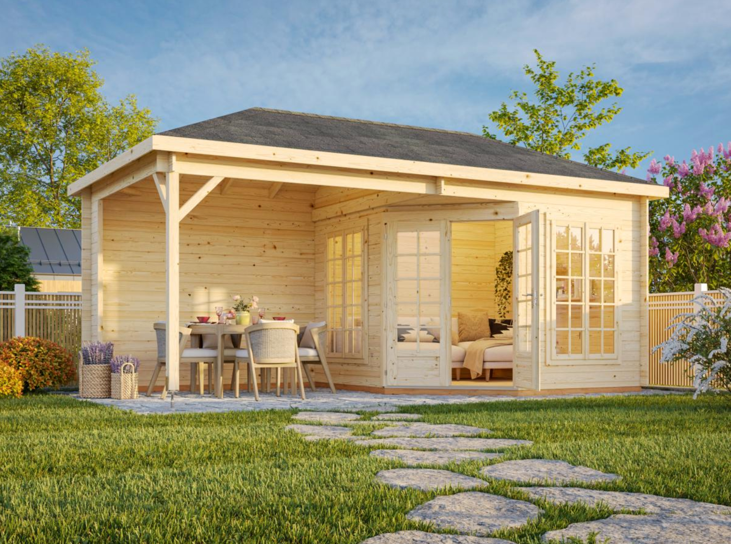 Palmako | Melanie XXL (18′3″ × 9′2″ | 75.3 sq.ft. | 1.1″) Pavilion Summer House with Canopy