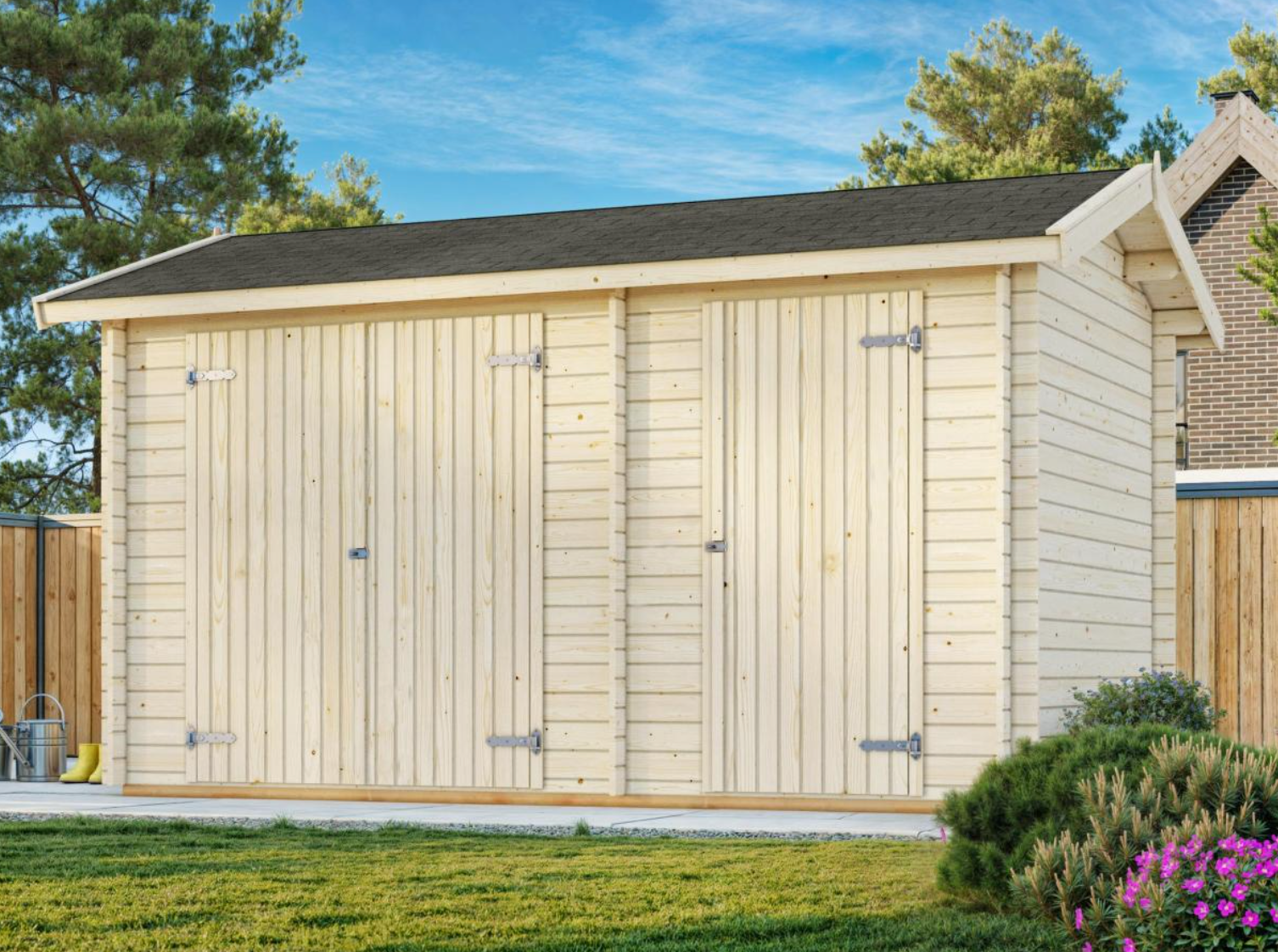 Palmako | Jari M (13′5″ × 8′6″ | 95.8 sq.ft. | 1.1″) Traditional Two Room Garden Log Shed