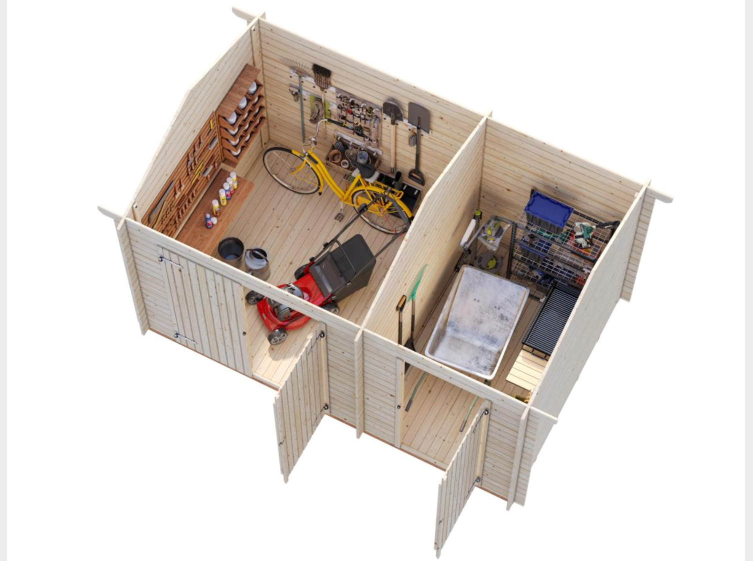 Palmako | Jari M (13′5″ × 8′6″ | 95.8 sq.ft. | 1.1″) Traditional Two Room Garden Log Shed