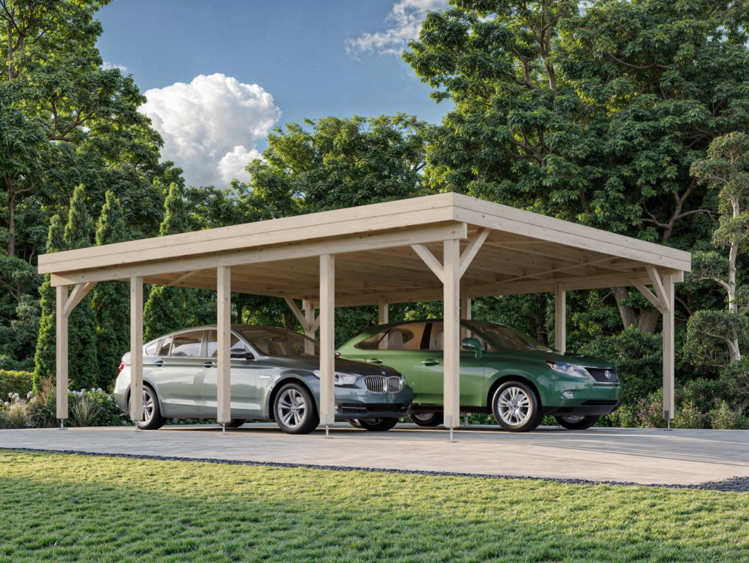 Palmako | Karl XL (18'3" x 24'0" | 437 sq.ft.) Large Pavilion or Modern Flat Roof Double Carport