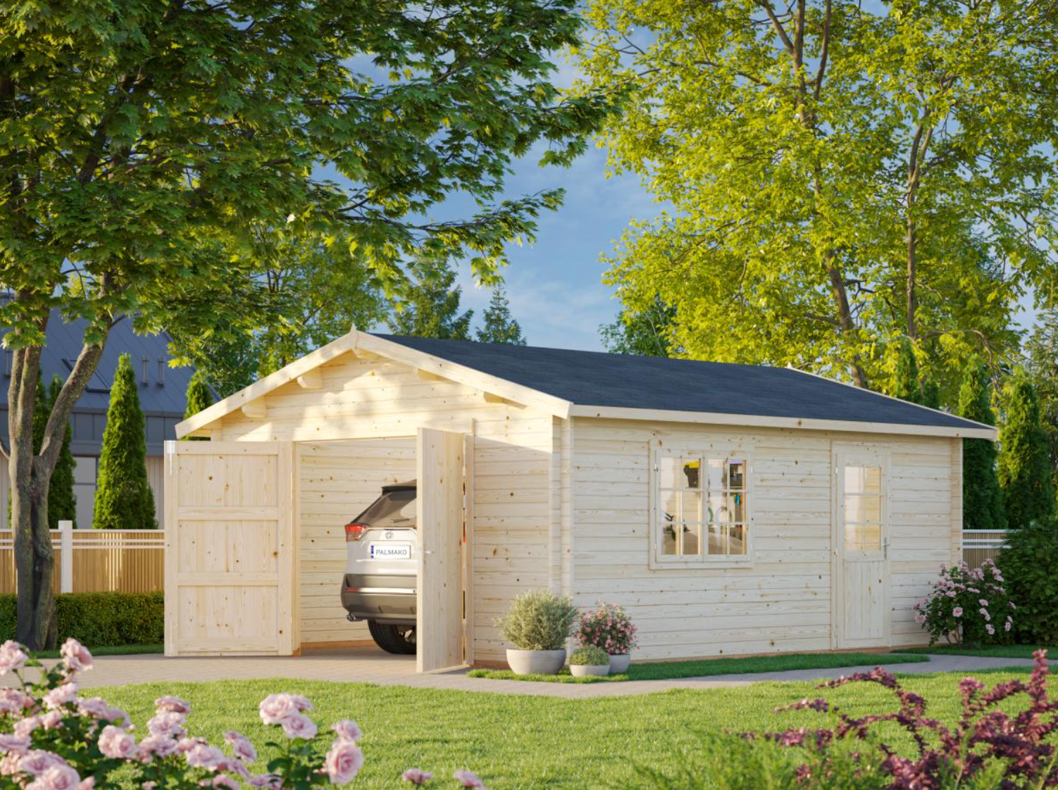 Palmako | Roger S (15'5" x 18'8" | 257.3 sq.ft.) Log Garage with Wooden Gate