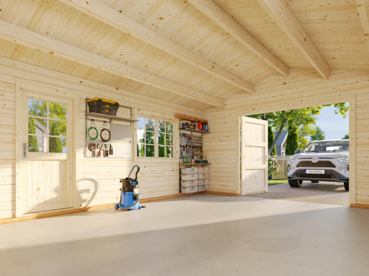 Palmako | Roger S (15'5" x 18'8" | 257.3 sq.ft.) Log Garage with Wooden Gate