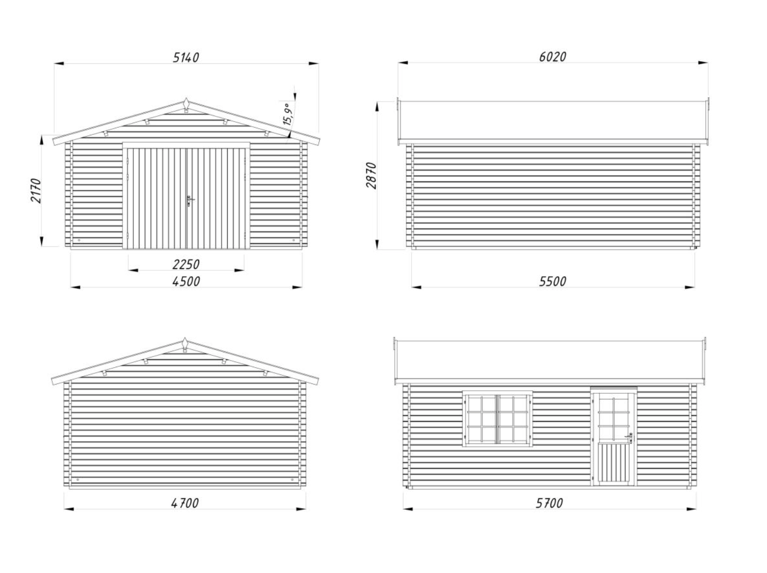 Palmako | Roger S (15'5" x 18'8" | 257.3 sq.ft.) Log Garage with Wooden Gate