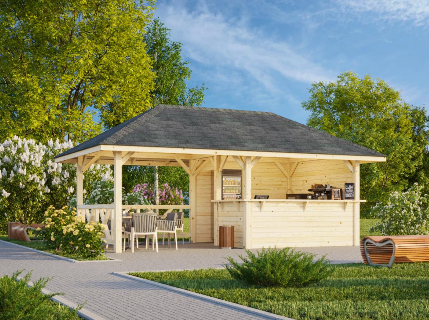 Palmako | Bianca 110 (19'3" x 9'10" | 179 sq.ft.) Garden Bar With Canopy