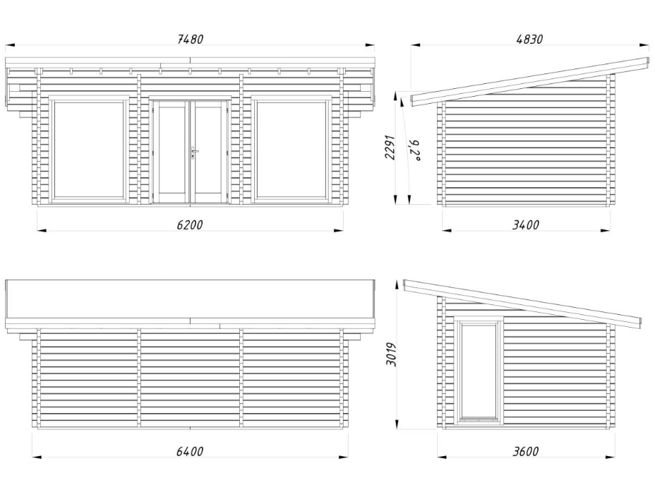Palmako | Heidi M (21'0" x 11'10" | 212 sq.ft. | 2.8") Modern All-Season Log Garden House