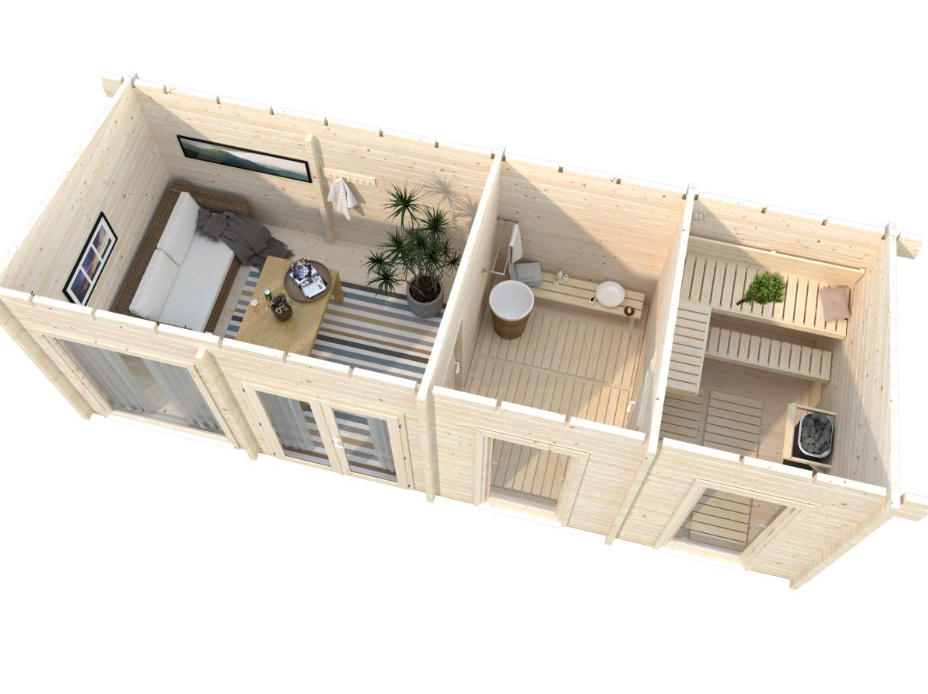 Palmako | Heidi L (27'7" x 10'6" | 242 sq.ft. | 2.8") Large 3-Room Log Garden House