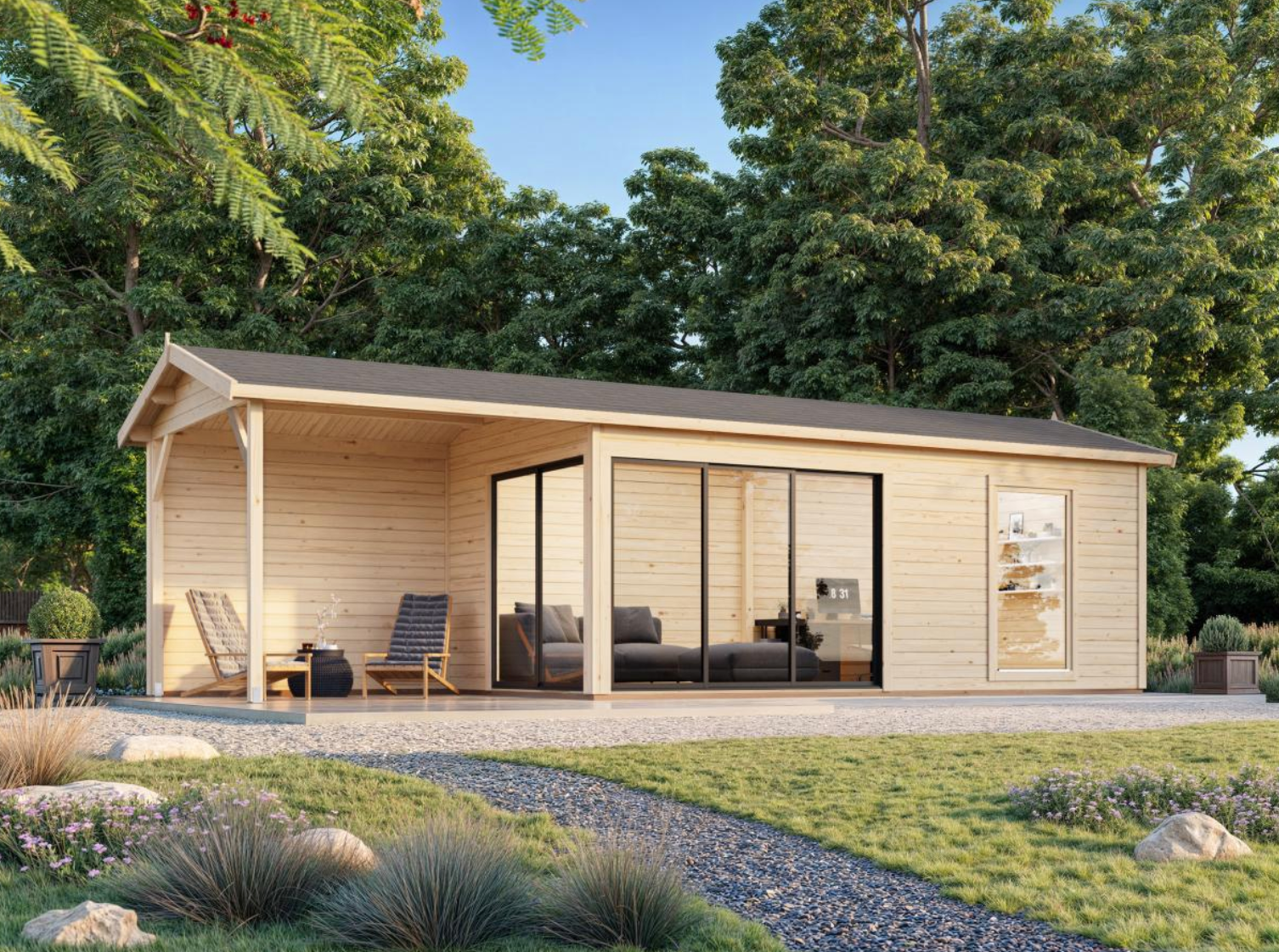 Palmako | Amanda M+ (28'7" x 9'10" | 268.0 sq.ft. | 1.7") Modern Garden Room with Canopy and Sliding Doors